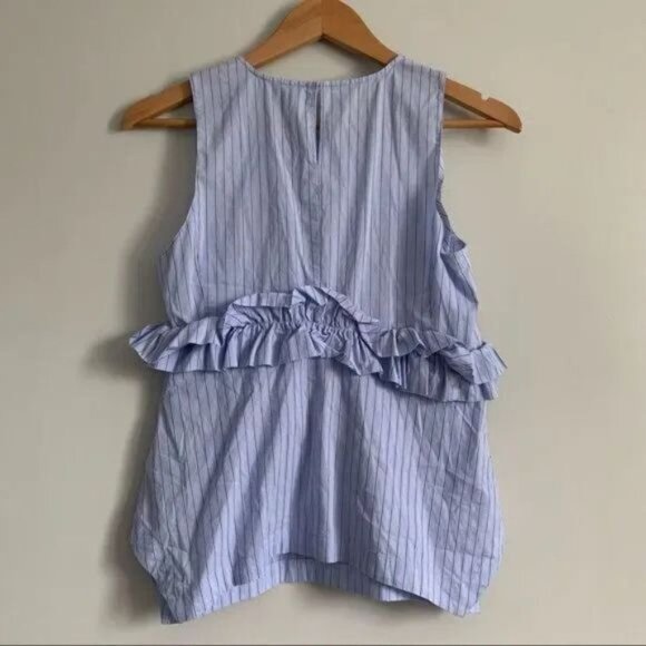 Trouve blue stripes asymmetrical ruffles trapeze blue sleeveless tank top Small - Picture 5 of 6